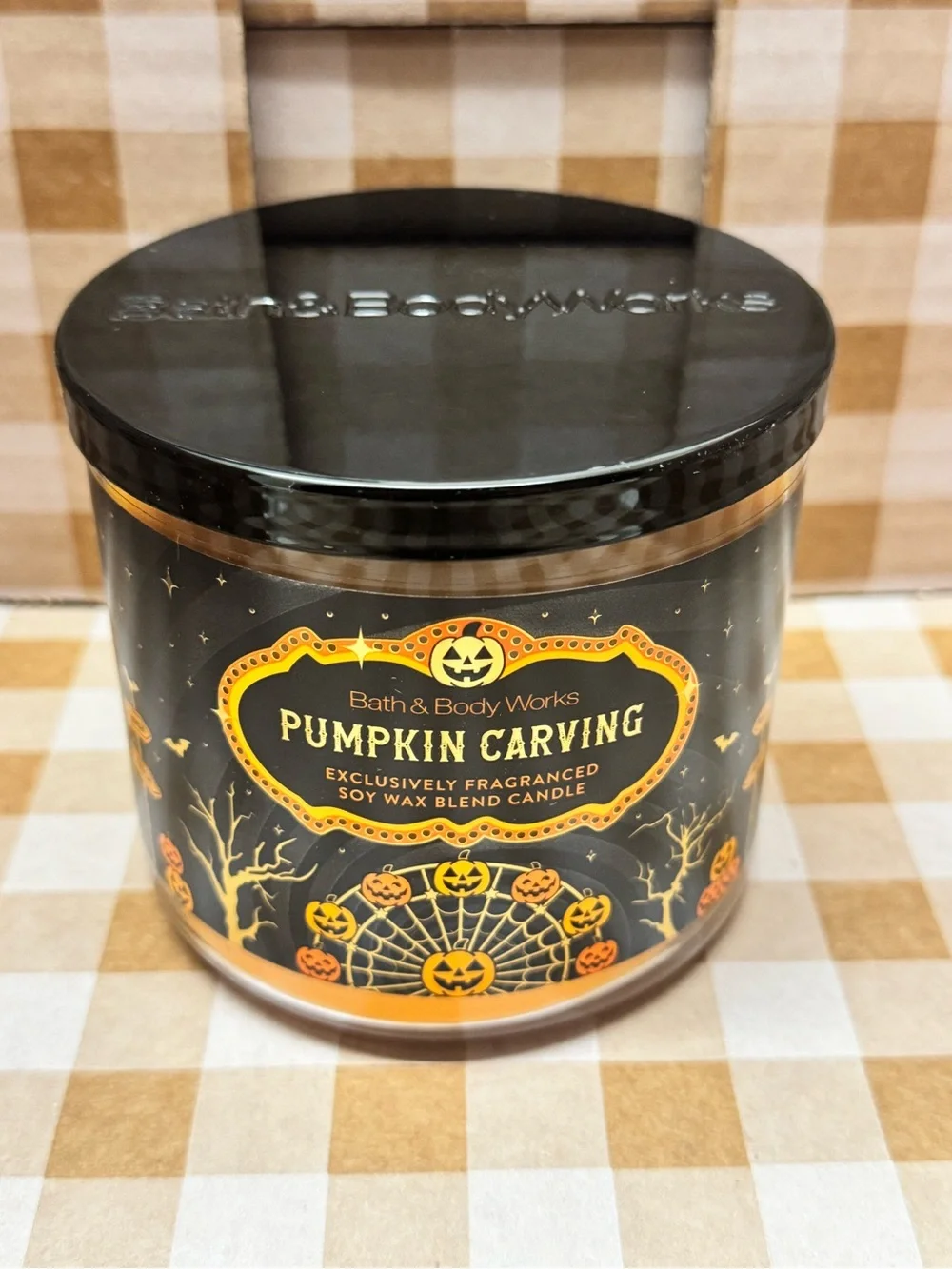 NEW B&BW Pumpkin Carving 3 wick candle